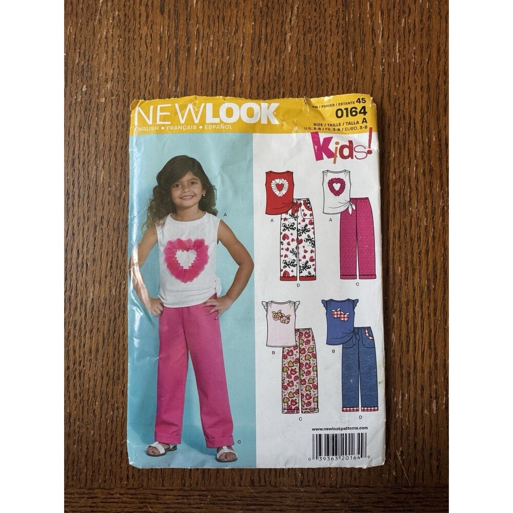 New Look 0164 Kids Sewing Pattern Pants Top Sleeveless Applique Size 3-8